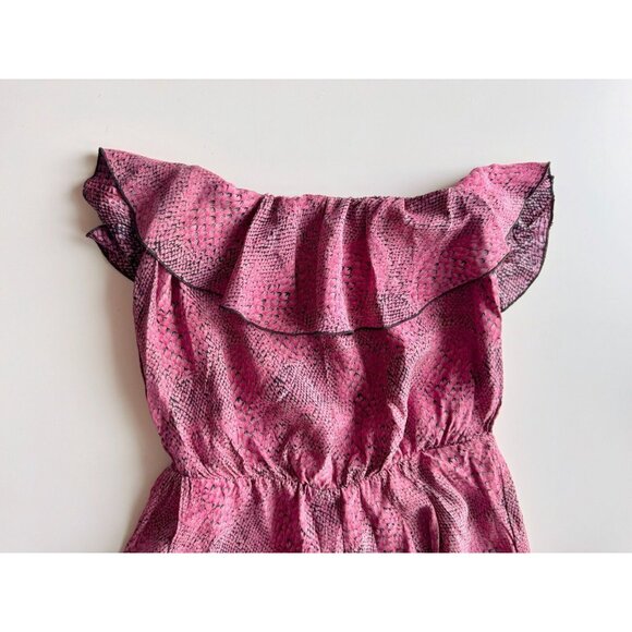 AMANDA UPRICHARD Red Snake Print Silk Crepe Strapless Ruffle Mini Dress, Size P - Picture 6 of 10